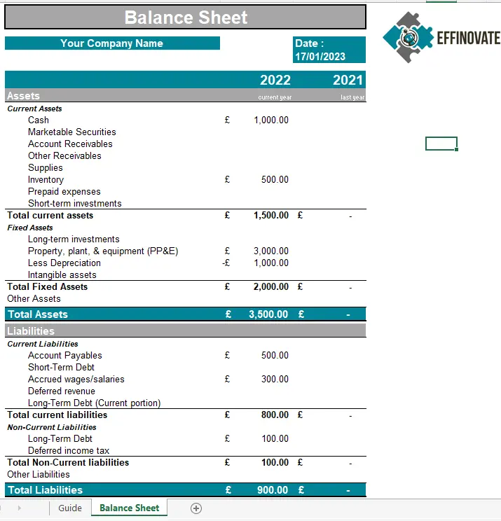 balance sheet format in excel